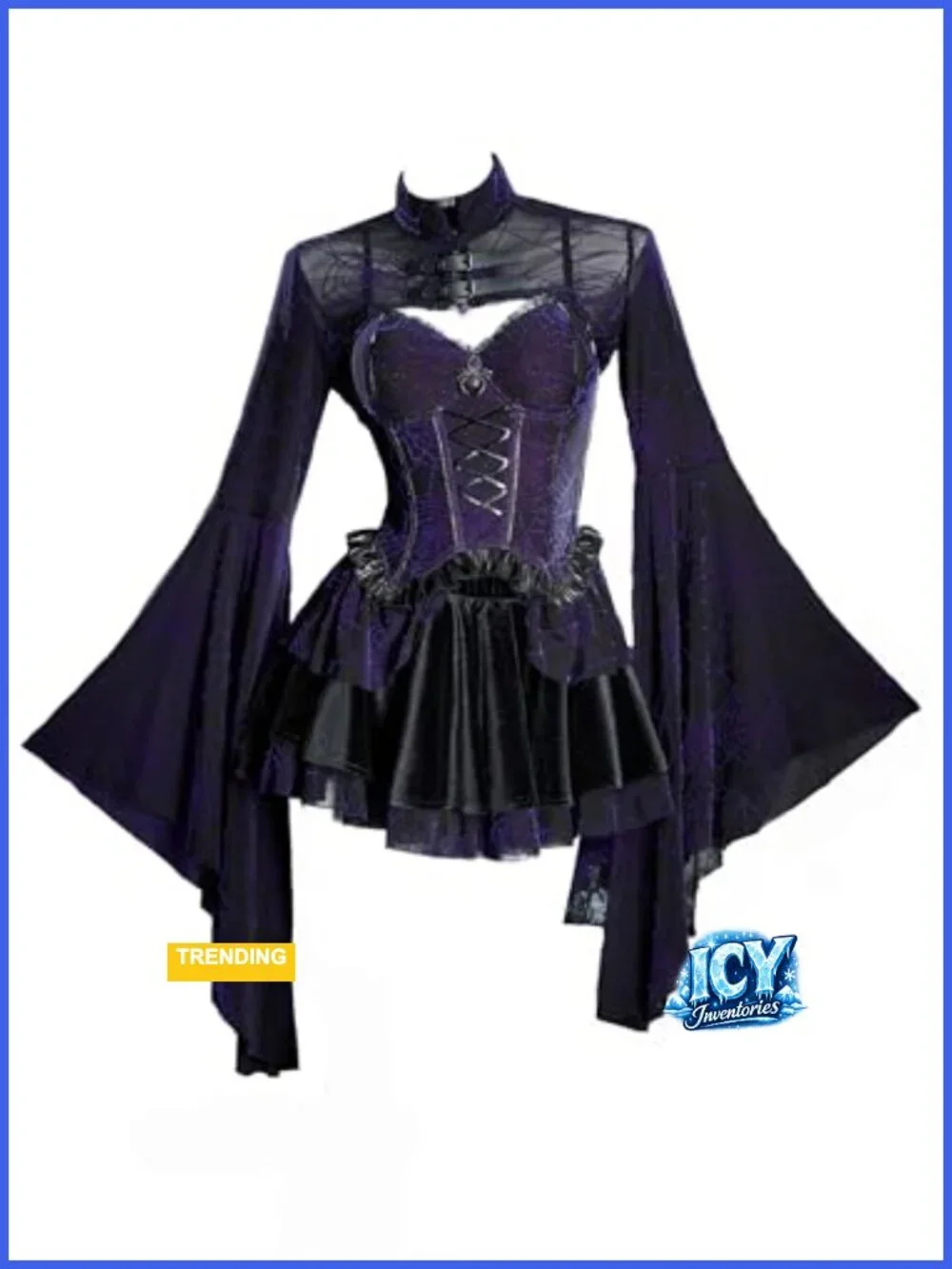 Gothic Punk Corset Dress with Velvet Flocked Tulle Skirt